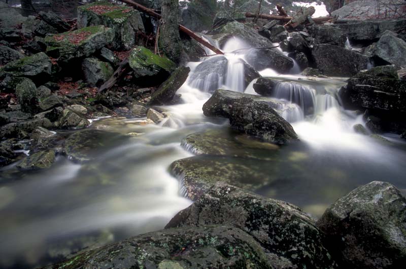 61-16.jpg - Below Stony Kill Falls, Minnewaska State Park Preserve, NY - Spring is in the air, but in the sheltered north side of the mountains, snow and ice from the winter linger for a while longer.